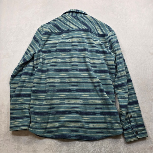 Eddie Bauer Fleece Shirt Mens Medium Teal Blue Native Stripe Pattern Colorful - Picture 3 of 10